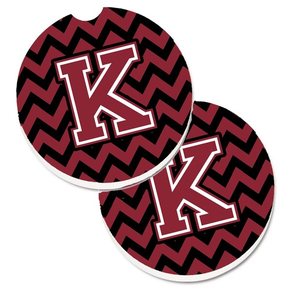 Carolines Treasures Letter K Chevron Garnet and Black Set of 2 Cup Holder Car Coaster CJ1052-KCARC - main